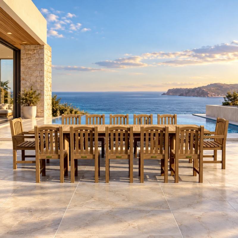 Anderson Teak Chelsea 13-Piece Double Extension Outdoor Dining Set