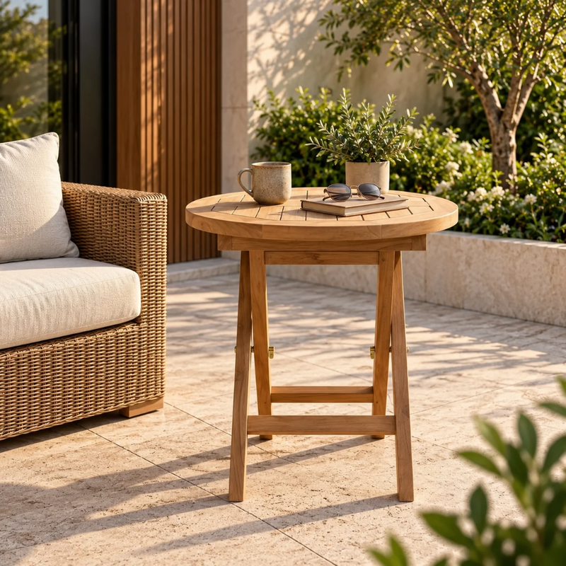 Anderson Teak Montage 20" Round Side Folding Table