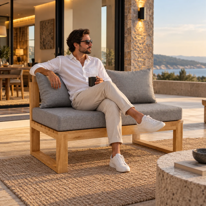 Anderson Teak Straight Modular Deep Seating Bench with Sunbrella Cushions