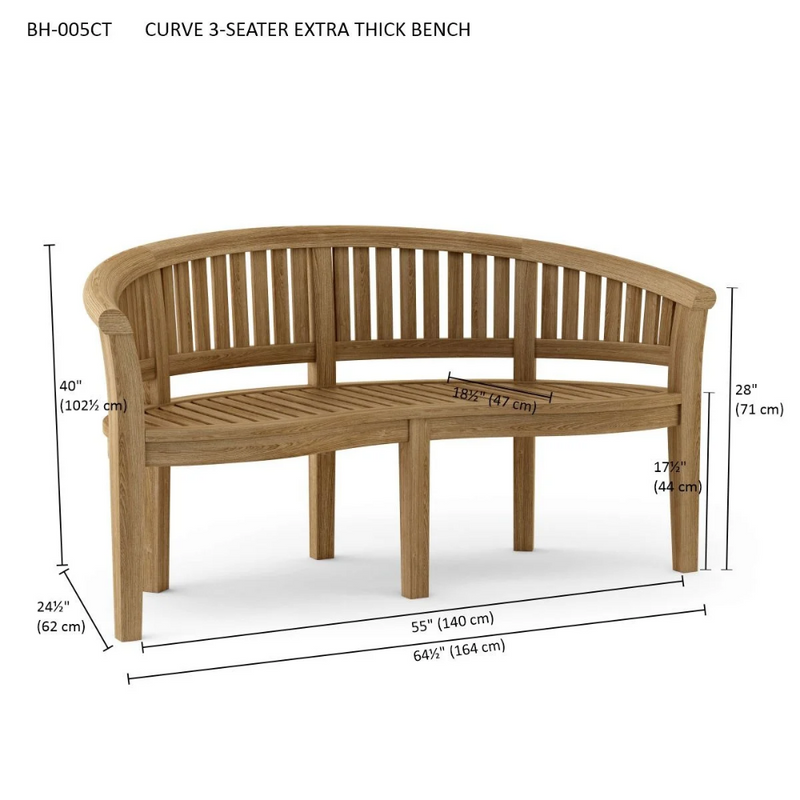 Anderson Teak Curve 3-Seater Extra Thick Bench