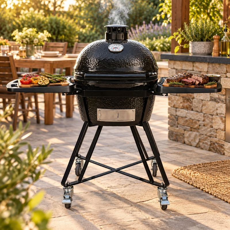 Primo All-In-One Oval Junior 200 Ceramic Charcoal Grill Heavy-Duty Stand
